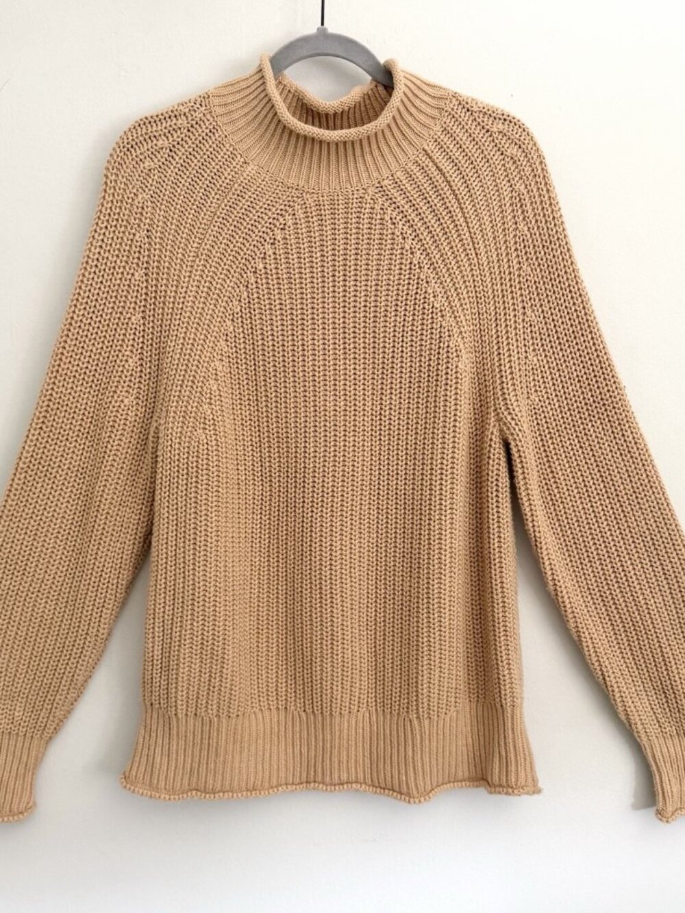 J. Crew Tan Brown Roll Neck Fisherman Knit Long Sleeve Sweater Women’s Sz Medium
